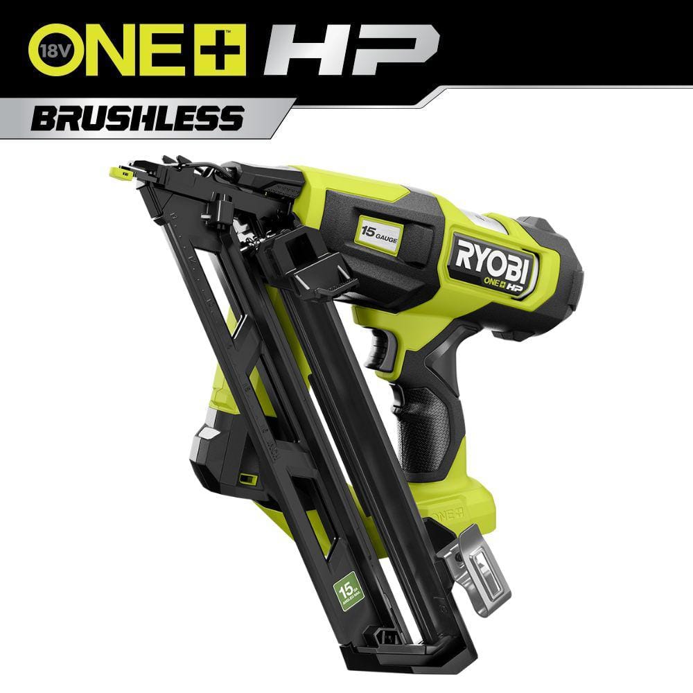 RYOBI ONE+ HP 18V Brushless Cordless 15-Gauge 34  Angled Finish Nailer (Tool Only) - 1488