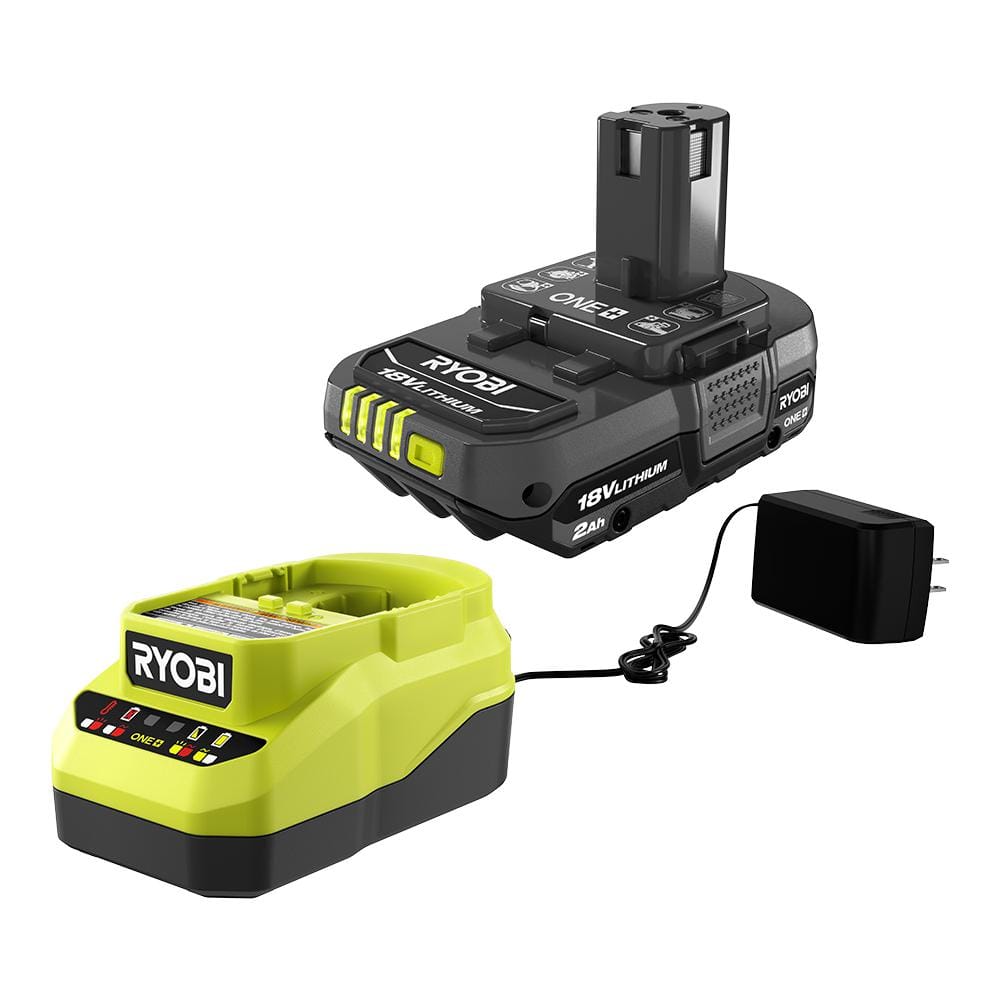 RYOBI ONE+ 18V Lithium-Ion 2.0 Ah Compact Battery and Charger Starter Kit 896