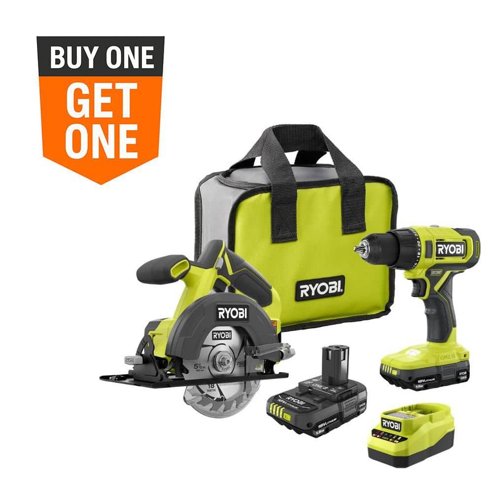 RYOBI ONE+ 18V Cordless 2-Tool Combo Kit with Drill/Driver, Circular Saw, (2) 1.5 Ah Batteries, and Charger 894